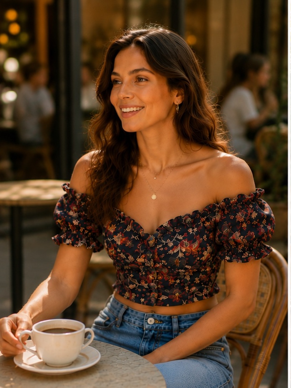 Bombay Paisley Floral Button-Front Crop Top